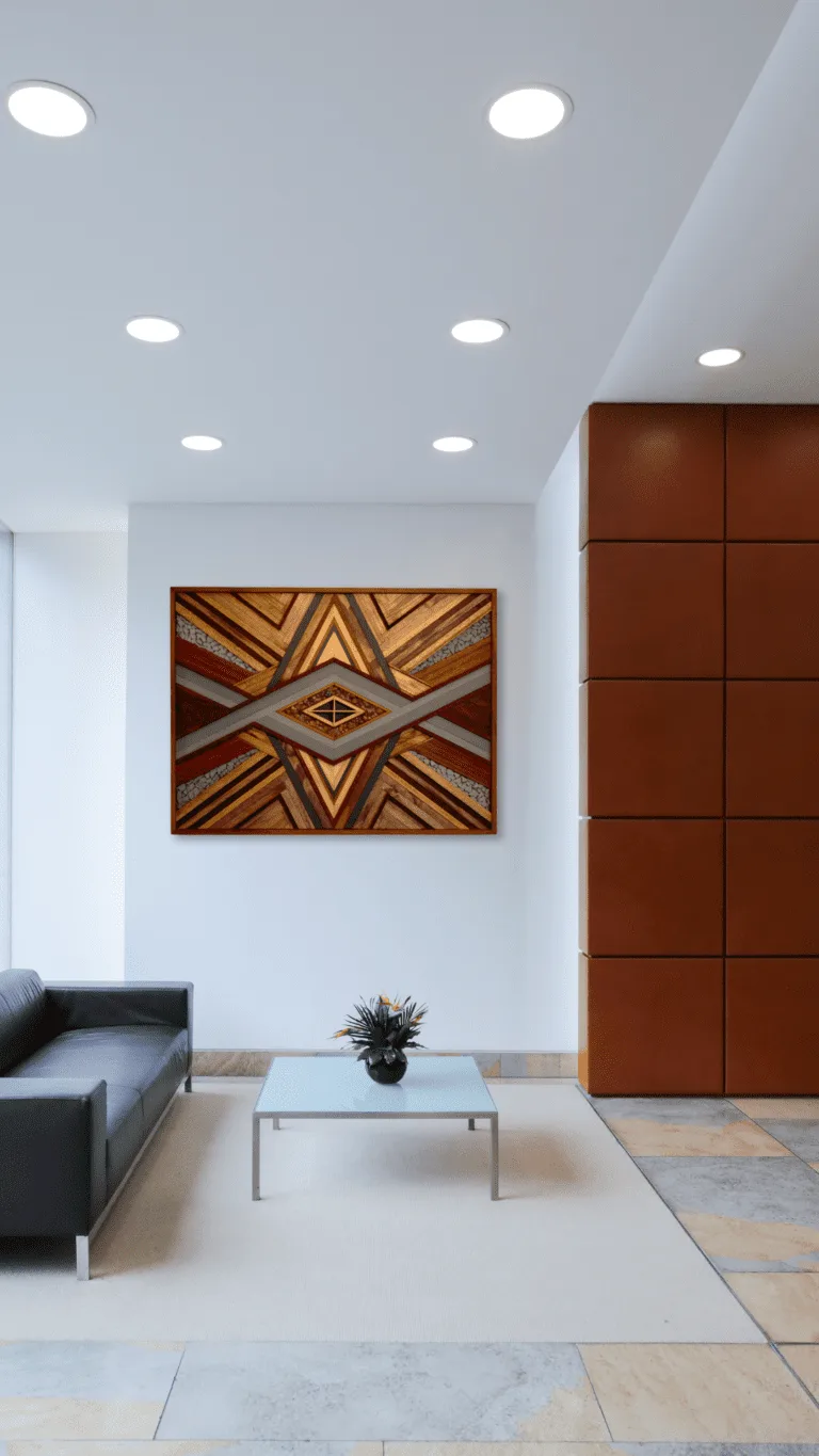 Tessituras do infinito Quadro marchetaria madeira pedra