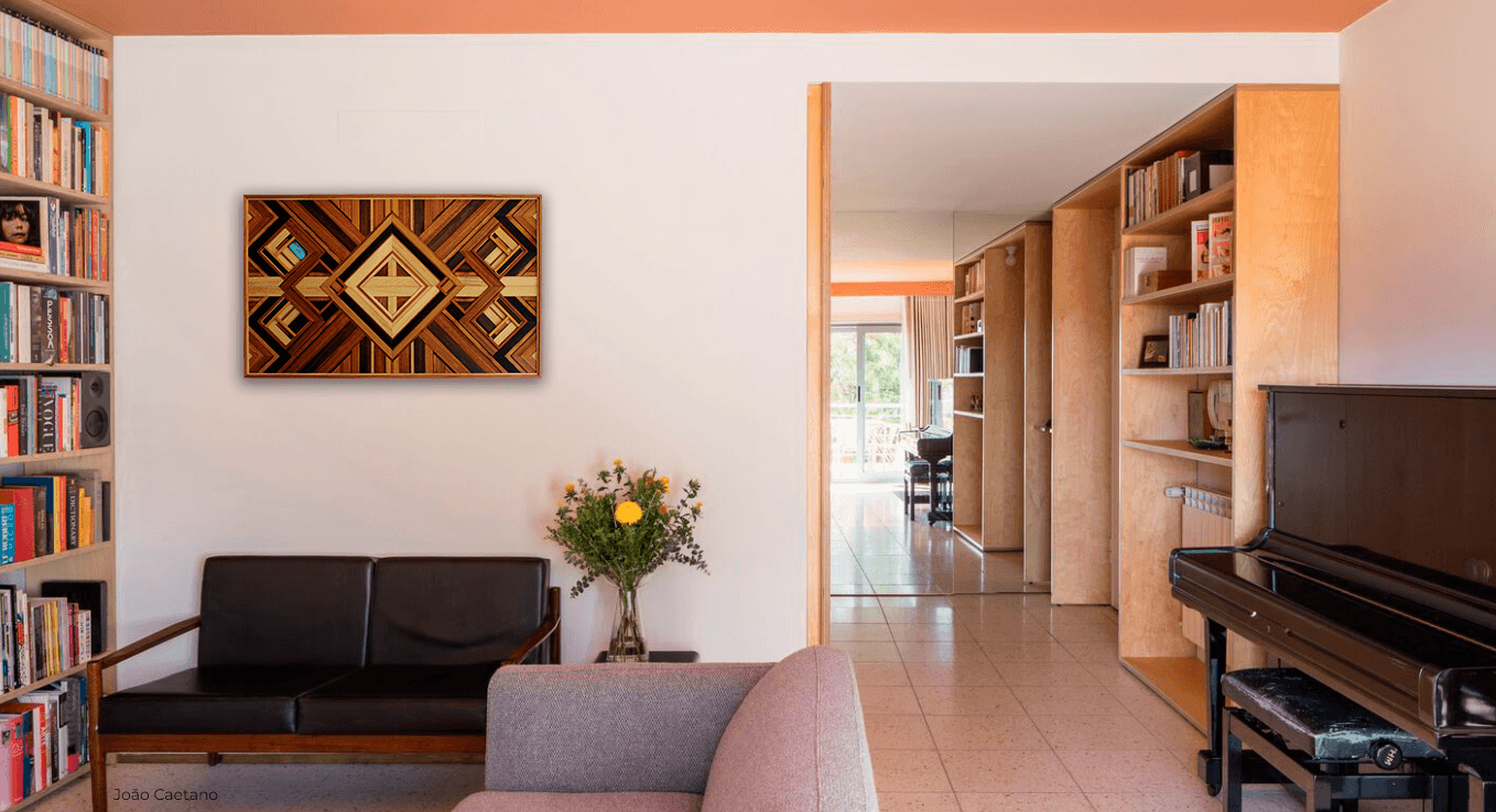 quadros em mosaico de madeira